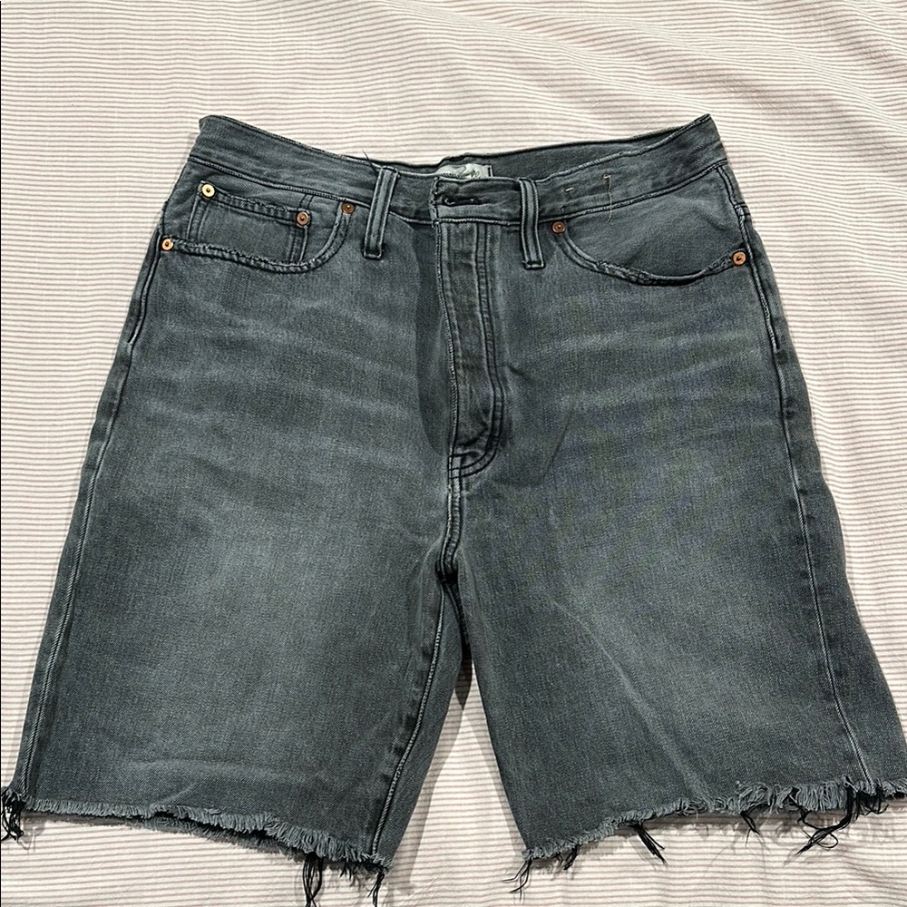 Madewell Gray Jean Shorts High-Waisted Distressed